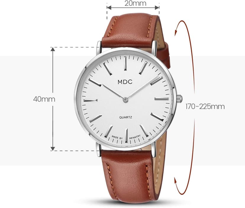 Infantry MDC Mens Minimalist Watch - 6.5mm Ultra Thin Business Casual Wrist Watches for Men,Big Face Analog Quartz Watch with Brown Leather Band, Professional Man's Gift
