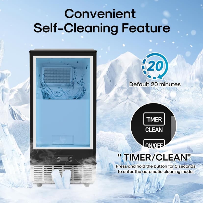 ICEPURE 15" Under Counter Ice Maker with Drain Pump, 90lbs/24H, Self-Cleaning, Smart Reminder, 24H Timer, ETL FCC, Built-in or Freestanding for Residential and Commercial, Stainless Steel