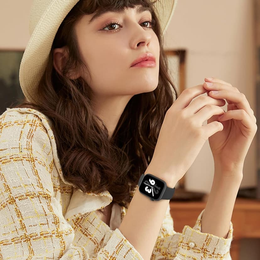 Sport Band Compatible with Apple Watch 38mm 40mm 41mm 42mm 44mm 45mm 46mm 49mm, Replacement Soft Silicone Strap Wristbands for iWatch Series 10/9/8/7/6/5/4/3/2/1 Ultra SE Women Men, Black