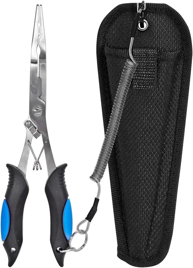 Fishing Pliers Stainless Steel Long Nose Hook Remover with Sheath and Lanyard for Line Cutters Saltwater and Freshwater