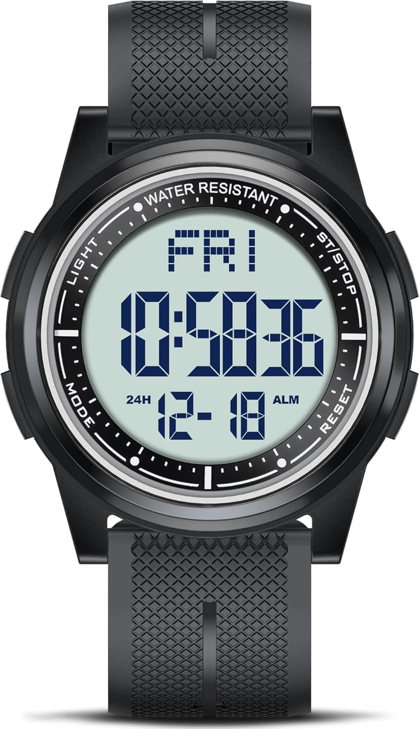 Beeasy Digital Watch Waterproof with Stopwatch Alarm Countdown Dual Time, Ultra-Thin Super Wide-Angle Display Digital Wrist Watches for Men Women