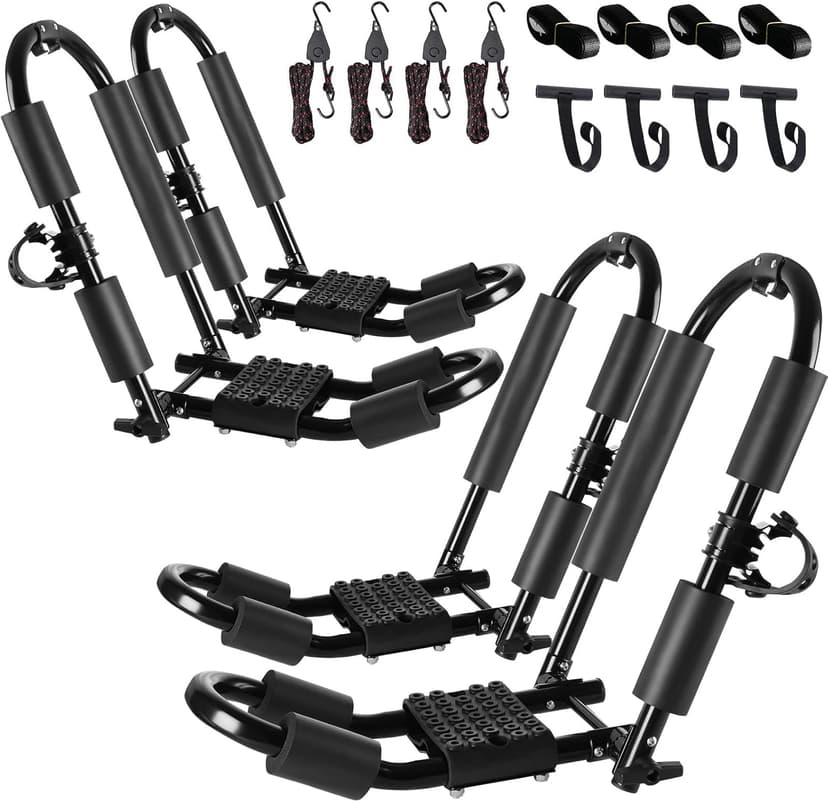 FORWODE Premium Kayak Roof Rack, 2 Pair J-Bar Roof Rack, Folding Adjustable Rack, Heavy Duty Kayak Roof Carrier 2 Kayak, Canoe, SUV, Surfboard on SUV, Car and Truck Crossbar