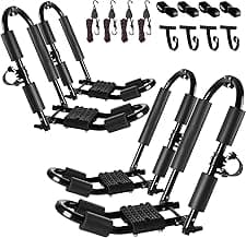 FORWODE Premium Kayak Roof Rack, 2 Pair J-Bar Roof Rack, Folding Adjustable Rack, Heavy Duty Kayak Roof Carrier 2 Kayak, Canoe, SUV, Surfboard on SUV, Car and Truck Crossbar