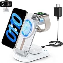 2026 Traveling Wireless Mag-Safe Fast Charging Station,Magnetic 3 in 1 Charger with Light for iPhone 17 16 15 14 13 12 Pro Max Plus,Apple Watch& Air pods 4 3 2 Pro-Gifts for Wife & Husband(White)