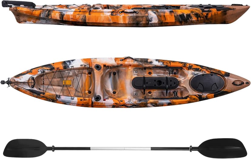 11.9 ft Fishing Kayak for Adults, Sit on Top Kayak with Paddle & Comfortable Seat, Hard Shell Recreational Ocean Fishing Boat for Lake River Sea, 661 LBS Capacity