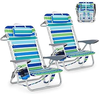 GarveeLife Backpack Beach Chair for Adults 2 Pack, Lightweight Portable Lay Flat Folding Beach Chair with 5 Positions, Backpack Straps, Phone Pocket, Cup Holder & Towel Bar, Support to 350LBS