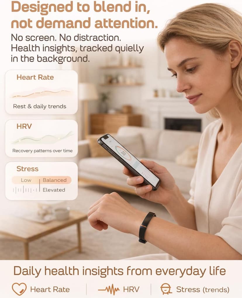 FITVII Screenless Fitness Tracker for Women Men, Health and Fitness Wearable with 24/7 Heart Rate, Blood Pressure and HRV Sleep Monitor, Subscription Free Activity Tracker for Android & iPhone