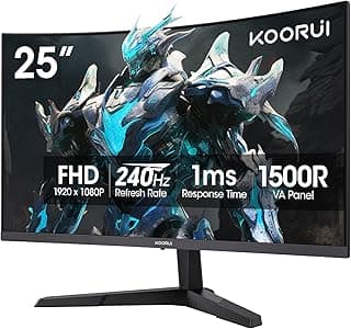 KOORUI 25 Inch Curved Gaming Monitor 240Hz FHD 1080P Computer Monitor, 1500R 1ms MPRT Display, Adaptive Sync, 90% DCI-P3,HDR, Eye Care, Tilt Adjustable, VESA 75x75mm, Black,G2511XC