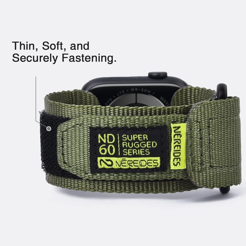Nereides Compatible with Apple Watch Series 11 Band Series 10/9/8/7/6/5/4/SE/SE2/SE3/Ultra 3/2/1, Nylon Sports Strap with Woven Design for 49mm/46mm/45mm/44mm (L, Army Green)
