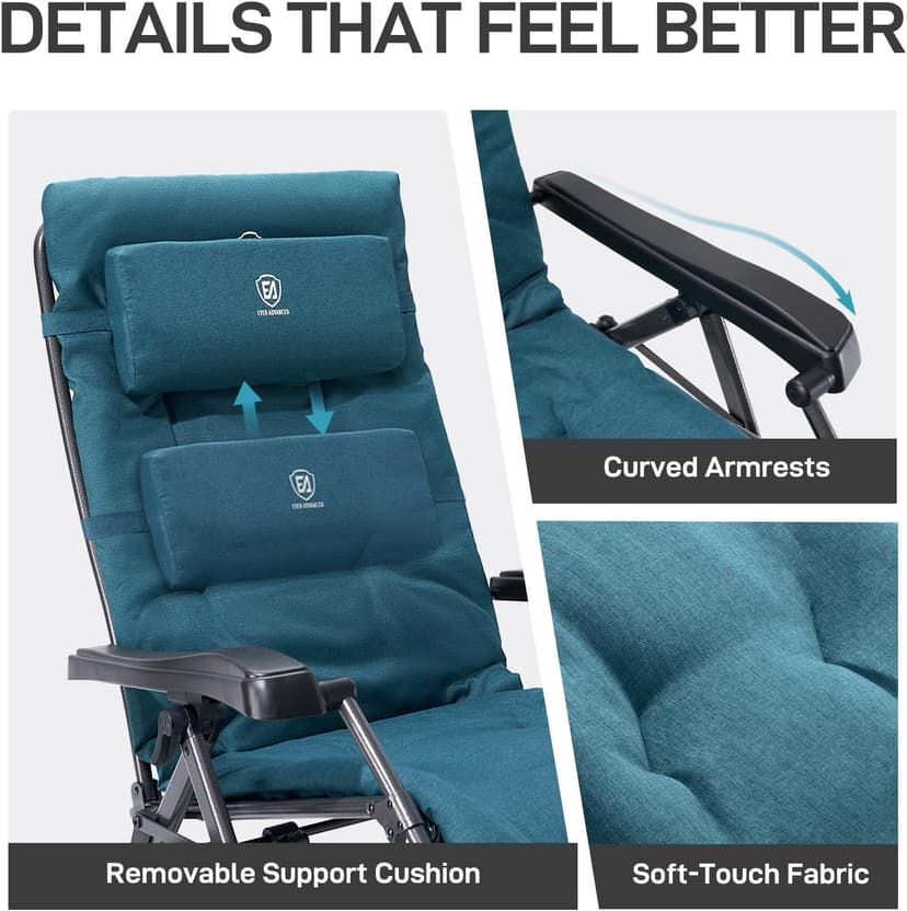 EVER ADVANCED Thick Padded Zero Gravity Chair, Oversized Reclining Lounge Chair with Adjustable Headrest & Cup Holder, Heavy Duty Support 350 lbs, Foldable for Camping, Lawn, Outdoor & Indoor, Green