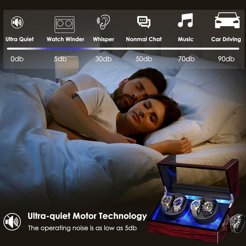 ANWBROAD ANWBROAD Watch Winders For Automatic Watches, Automatic Watch Winder Box With Led Light, Watch Turner For Automatic, 4 Watch Rotator And Super Quiet Motor And 4 Rotation Mode, UJWW011Y
