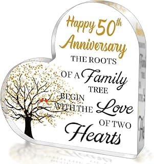 50th Anniversary Wedding Gifts for Couple Parents, Acrylic Heart Cake Topper Decorations, 50 Year Anniversary Presents Gifts Idea for Her Him