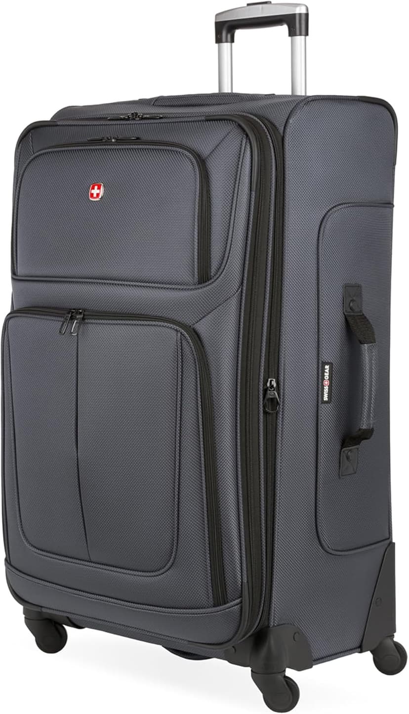 SwissGear Sion Softside Expandable Luggage – Large Checked Suitcase with 360 Degree Wheels & Retractable Handle – 29 Inch, Perfect for 7-9 Night Trips – Dark Gray