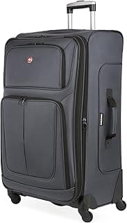 SwissGear Sion Softside Expandable Luggage – Large Checked Suitcase with 360 Degree Wheels & Retractable Handle – 29 Inch, Perfect for 7-9 Night Trips – Dark Gray