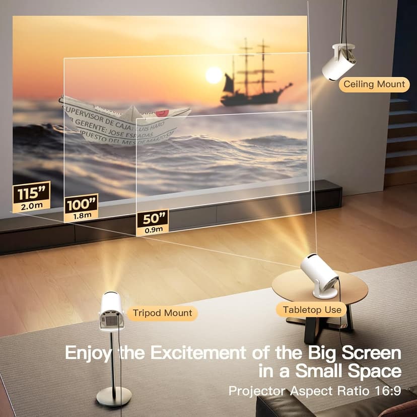 [Built-in Apps & 2026 Upgraded] Mini Projector with Wi-Fi 6 & Bluetooth 5.4, 1080P 4K Support Full HD, Auto Keystone 360° Portable Home Cinema Smart Projector for iOS/Android X1 B0F9XTQKW1
