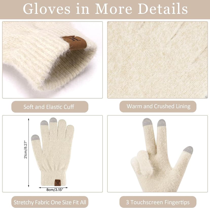 Womens Winter Warm Knit Beanie Hat Touchscreen Gloves Long Neck Scarf Set with Fleece Lined Skull Caps Gifts for Women
