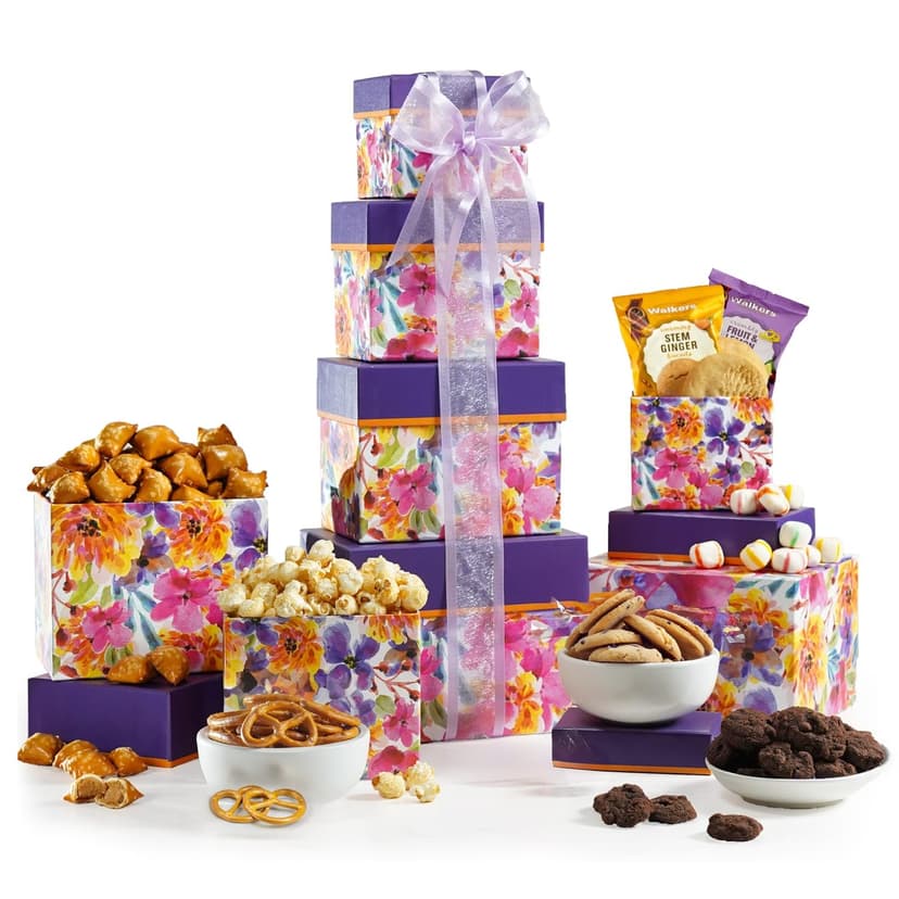 Broadway Basketeers Gift Basket Tower Snack Gifts for Women, Men, Families, College – Delivery for Birthday, Appreciation, Thank You, Get Well Soon Care Package