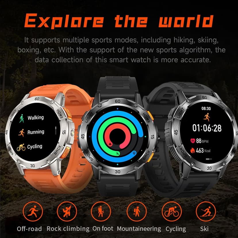 Jooeniok 2026 New Outdoor Compass with Bluetooth Calling and Health Monitoring - 100+ Exercise Modes, Music Playback, Voice Assistant, Waterproof, 1.53-inch Screen, Flashlight for Fitness and Sports