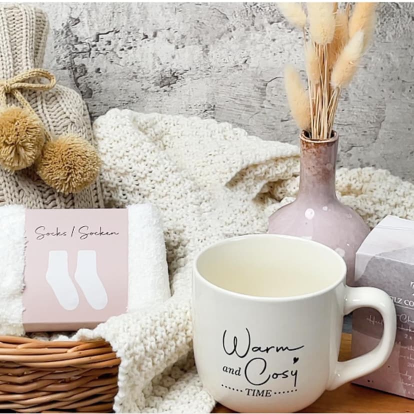 Women Gift Set -Hot Water Bottle, Hot Chocolate Mix, Mini Marshmallows, Mug, Socks, Crushed Candy |Mini Winter Hot Water Bottle With Cover|Cosy Gifts |Women Gifts |Hot Chocolate Gift Sets