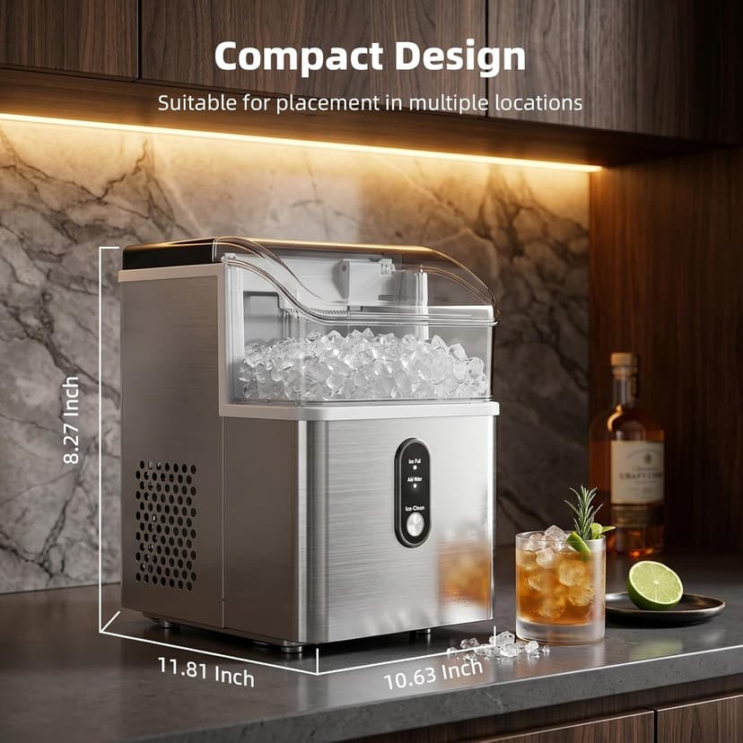 Antarctic Star Nugget Ice Maker Countertop, 35lbs/24H Ice Machine, Soft Chewable Sonic Ice, Self-Cleaning, Fast Ice Ready in 8 Minutes, Compact Design with Handle, Stainless Steel Silver