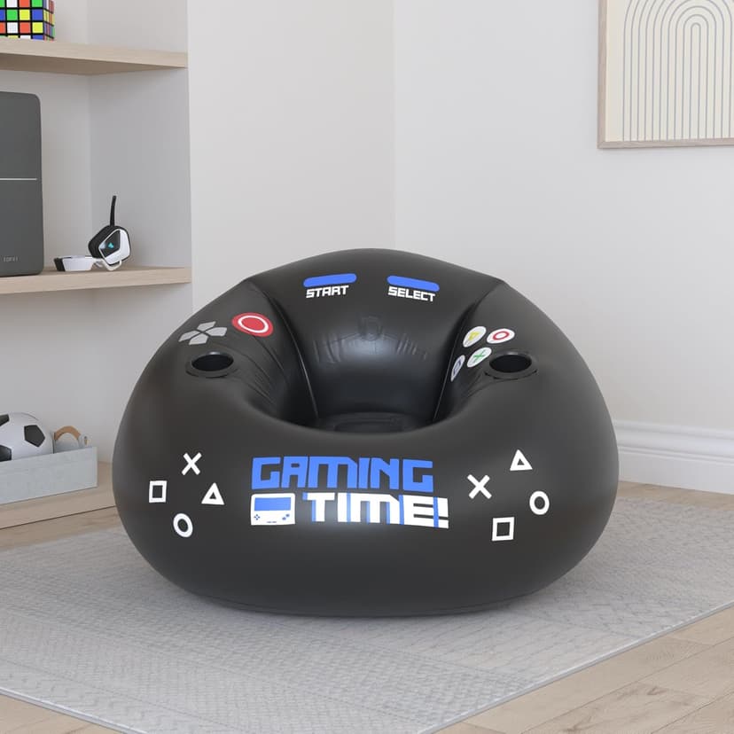 Inflatable Gaming Chair for Kids & Teens with Cup Holders and Side Pocket - This Air Gaming Bean Bag Chairs for kids is The Perfect Furniture for Gamer Room Decor - Perfect Gaming Stuff for boys 4-12