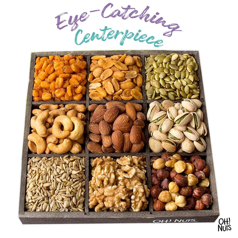 Oh! Nuts 9 Variety Nuts Gift Basket - Healthy Gift Baskets - Gourmet Assorted Nuts Tray - Gift Box for Holiday, Movie Night, Corporate, Families - Gift Ideas for Men and Women B075FWZKWS