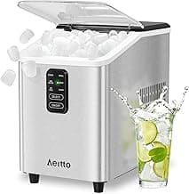 Aeitto Ice Maker Countertop 26lbs/24H, 8 Ice Cubes 2 Sizes of Bullet Ice Ice Machine Ready in 6 Mins, Portable Ice Makers with Basket & Scoop, Auto Self-Cleaning for Home/Kitchen/Office Stainless