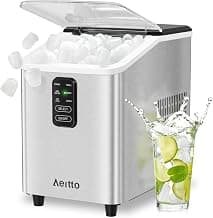 Aeitto Ice Maker Countertop 26lbs/24H, 8 Ice Cubes 2 Sizes of Bullet Ice Ice Machine Ready in 6 Mins, Portable Ice Makers with Basket & Scoop, Auto Self-Cleaning for Home/Kitchen/Office Stainless