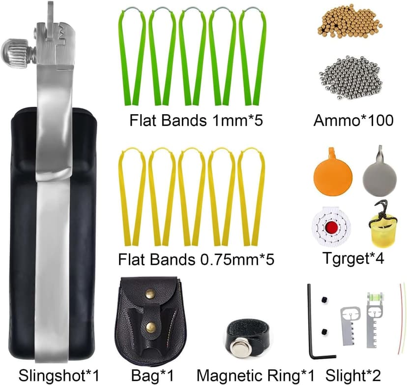 Slingshot, Hunting Sling Shot Set for Adults, Professional Stainless Steel Tactical Slingshots, High Velocity Catapult with Ammo Balls, Rubber Bands, Ammo Pouch, Target