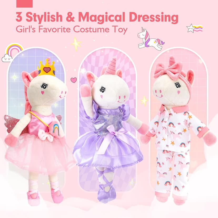 Ballet Dress up Doll with Plush Bag, 4 Year Old Girl Birthday Gifts 5 Year Old Kids Present, Airplane Travel Soft Plush Unicorns Toys for Girls Age 4-6, Ballerina Doll Stuffed Animal Girl Toy 4-5 B0DJQQY2YM