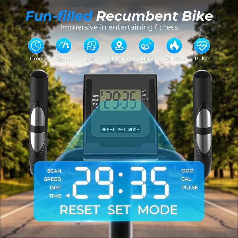 Recumbent Exercise Bike for Home Heavy-Duty Stationary Bike For Seniors Bicycle Exercise Machine Bicycle LCD Monitor,265LBS,8 Level Resistance Black