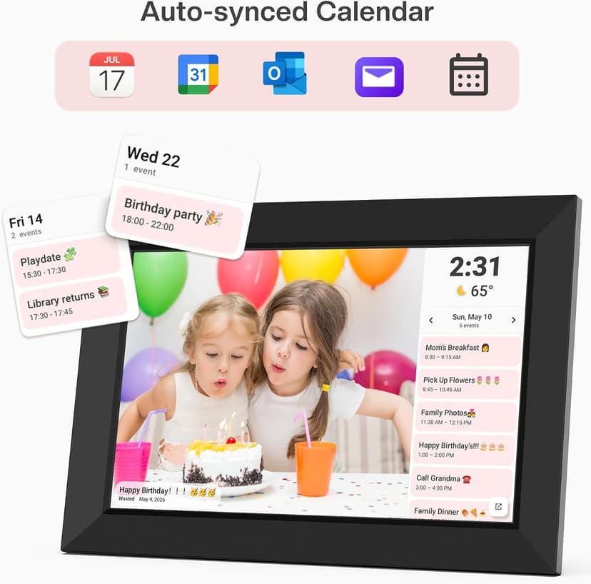 1280x800 HD IPS Touch Screen, Slideshow, Auto-Rotate, Tabletop/Wall, Send Photos/Videos from Phone, Gifts for Mom - Black Frameo 10.1" WiFi Digital Picture Frame, Electronic Photo Frames - 32GB B0D8JDPKKS