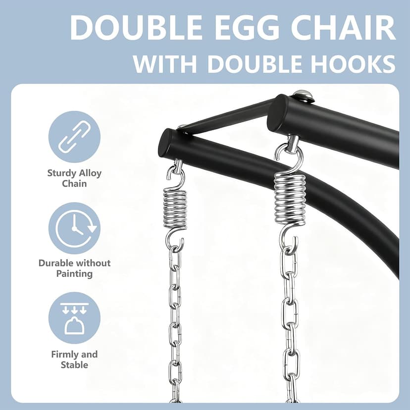 SWITTE Double Egg Swing Chair with Stand, Outdoor Patio 2 Person Hanging Wicker Hammock Chairs with Cushion for Indoor Bedroom, Lawn, Garden-Dark Grey