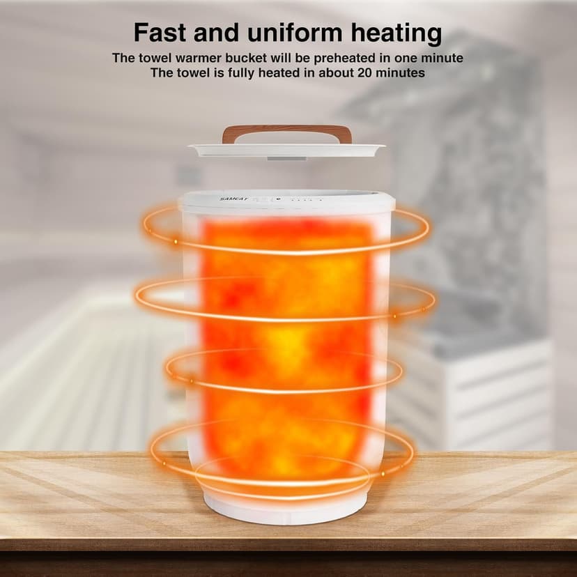SAMEAT Heated Towel Warmers for Bathroom - Large Towel Warmer Bucket, Wood Handle, Auto Shut Off, Fits Up to Two 40"X70" Oversized Towels, White B0C7KQTXV1