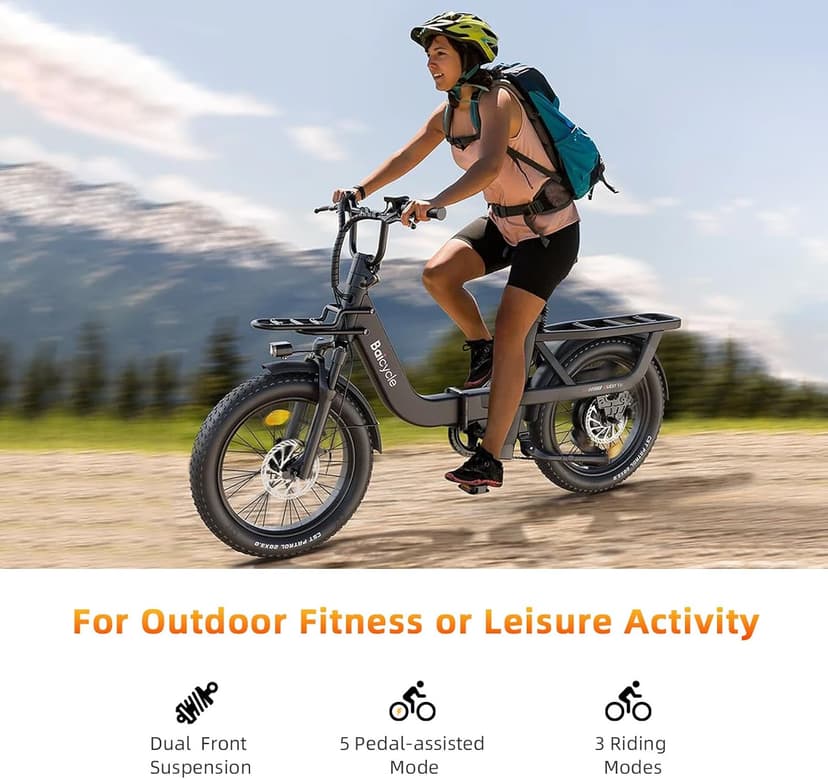 Upgraded Electric Bikes for Adults with 750W/1500W Peak Motor 20" Fat Tire E Bike with 28 MPH 90 Miles Max Range 48V Removable Battery EBike Electric Bicycle Commuter Ebikes