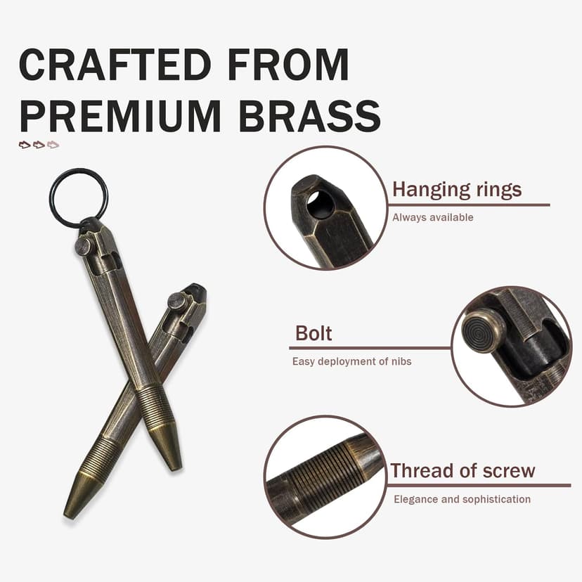 Mini Brass Bolt Action Keychain Pen - Compact 76mm Pocket EDC Writing Tool, Lightweight for Everyday Carry