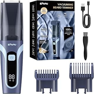 ENSSU Beard Trimmer for Men - Vacuum Mustache Trimmer with Adjustable 20 Length Setting for Less Mess,IPX7 Waterproof Rechargeable Electric Mens Beard Trimmer for Precision Facial Hair, Sideburns