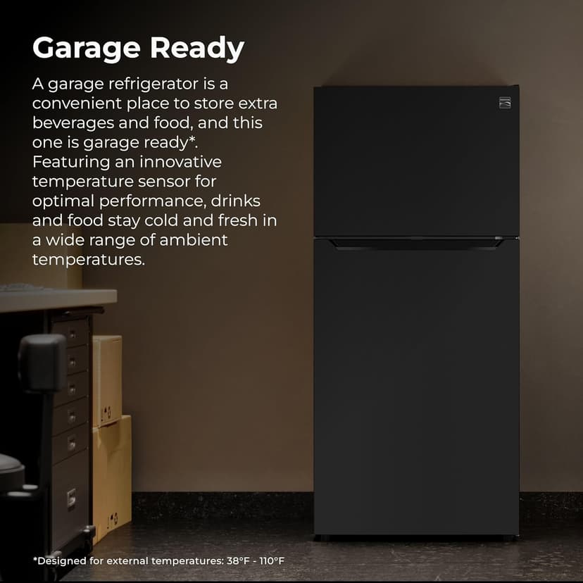 Kenmore 33" Top Mount Refrigerator with Freezer - Adjustable Shelving, Humidity-Controlled Crispers, Optional Ice Maker, LED Lighting, ENERGY STAR Certified, 25 cu. ft. Capacity - Black