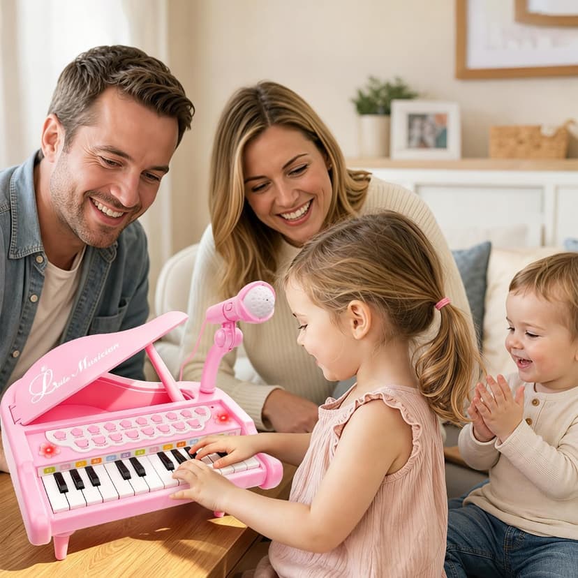 Kids Piano with 22 songs, 8 Percussion Sounds, LED lights, 4 Instrument Modes and Connect to MP3, Phone & Tablet Love&Mini Piano Toys for Girls, 24-Key with Mic, Record & Playback, Ages 3+ B08RB4H9ZN