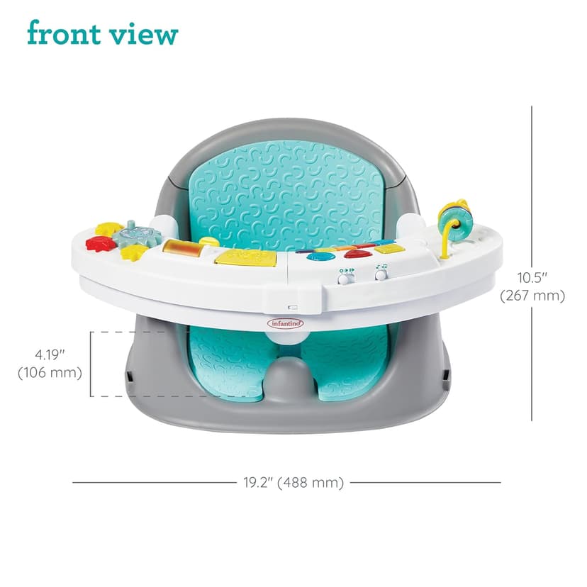 Infantino Music & Lights 3-in-1 Discovery Seat & Booster, Toddler Booster Seat for Dining Table or Kitchen Chair, Baby Activity Center & Snack Tray, Teal