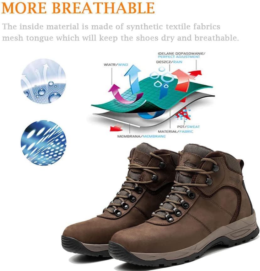 AZXPROT Waterproof Hiking Boots for Men, 6" Comfortable Soft Toe Shoes Mid Non Slip Hiking Shoes Outdoor Travel Shoes Leather Hiking Backpack Boots