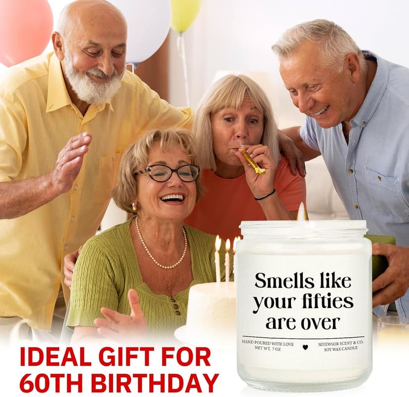 Niyewsor 60th Birthday Gifts for Women Men, Sixty Birthday Candle, 1965 60th Birthday Decorations for Woman Men, 60 Year Old Bday Gifts for Friends, Sister, Mom, Dad, Handmade, 7oz
