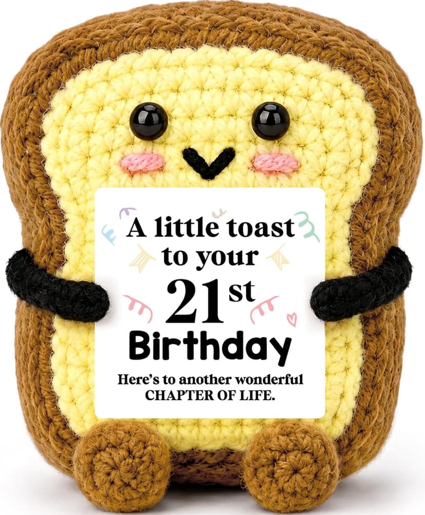 A Little Toast to Your 21st Year Old Birthday Gifts for Friend Sister Daughter Girls, Happy 21st Bday Decor Female Gift Ideas 21st Birthday Gifts for Women Her Funny Handmade Crochet Toast with Card B0HGLC5JWW