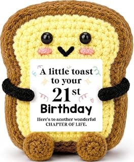 A Little Toast to Your 21st Year Old Birthday Gifts for Friend Sister Daughter Girls, Happy 21st Bday Decor Female Gift Ideas 21st Birthday Gifts for Women Her Funny Handmade Crochet Toast with Card B0HGLC5JWW