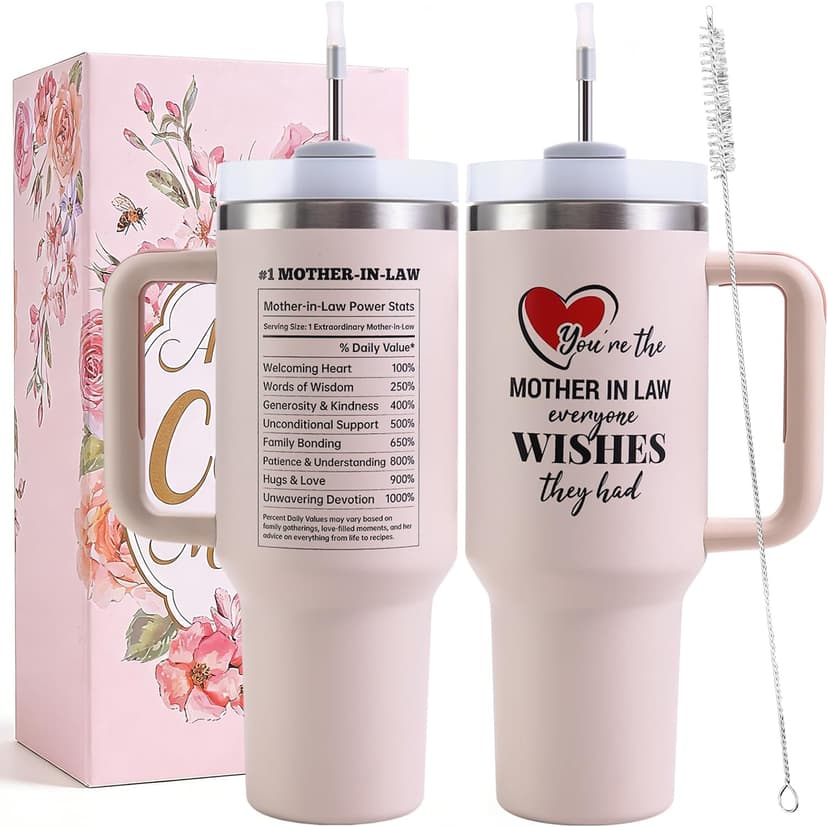 Mother in Law Tumbler with Handle 40oz Mothers Day Gift - Best Funny Mother in Law Mug Gifts for Birthday Mother's Day, Wedding, Valentine's, Christmas B0DS9TZLBC