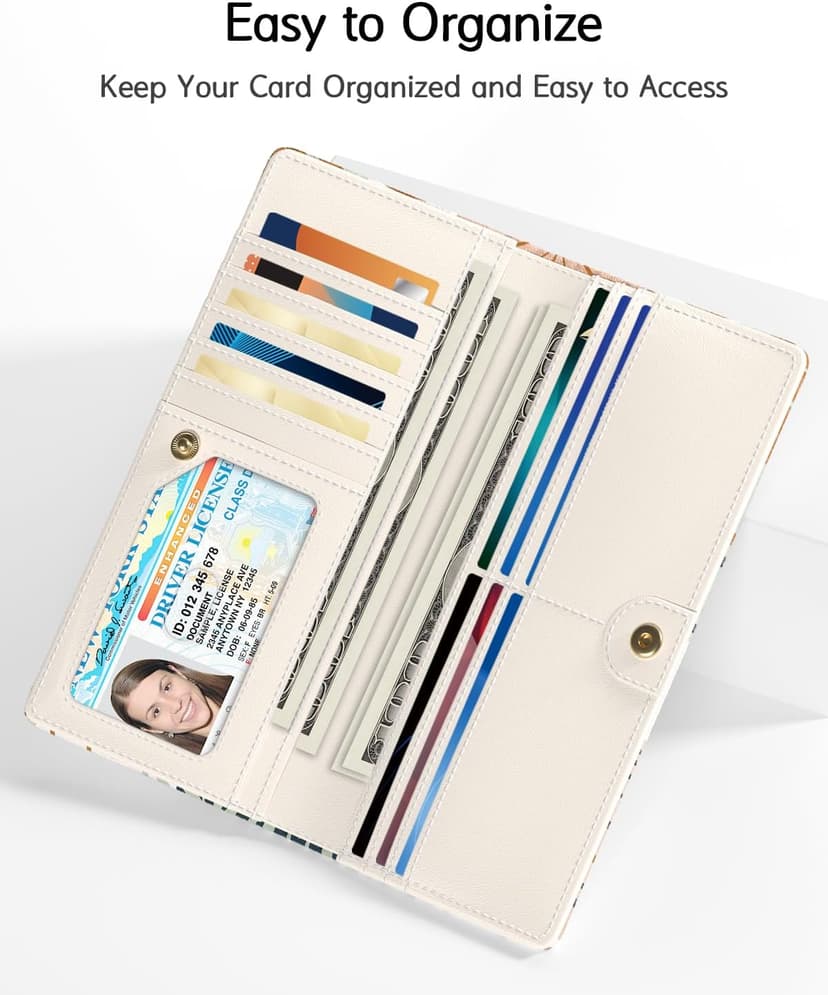 Nipichsha Womens Wallet, RFID Slim Wallets for Women, Thin Ladies Credit Card Holder Purse, Cute Leather Bifold Clutch Billfold with 11 Card Slots & ID Window, Boho Leaves