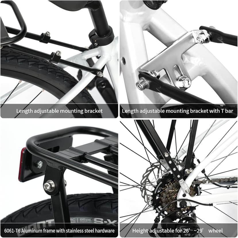 Bike Rear Rack Aluminum: Fits Most 26-29" No Disc Brake & Some Disc Brake Bikes (See The Image Gallery to Check Compatibility), 60lbs Capacity Bike Cargo Rack, Assembly