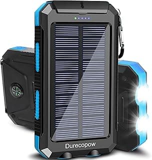 Solar Charger Power Bank, 20000mAh Portable Outdoor Waterproof Solar Battery Charger, Camping External Backup Battery Pack USB C Ports Input/Output, 2 Led Light Flashlight with Compass (Blue)
