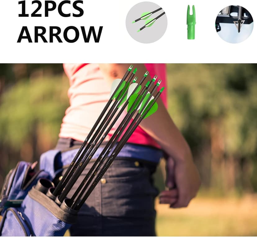 Zhao.Fu 29 Inch Carbon Arrow Practice Hunting Arrows Spine 400 with Removable Tips for Archery Compound & Recurve & Traditional Bow (12 Pcs)