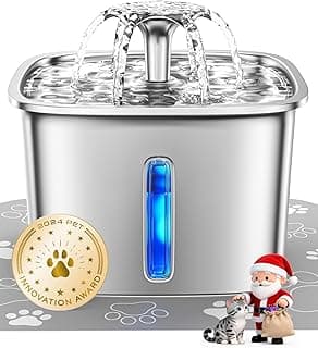 Veken Innovation Award Winner Stainless Steel Cat Water Fountain, 95oz/2.8L Automatic Pet Fountain Dog Water Dispenser with Replacement Filters & Silicone Mat, Gifts for Christmas, Cats, Dogs (Silver)